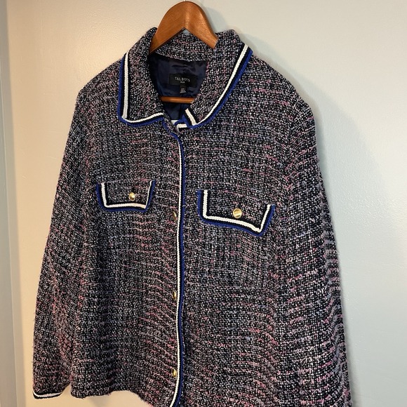 Talbots Womens Plus 22w Breeze Tweed Jacket Blazer Braided Trim Blue Pink NWT - Picture 4 of 10